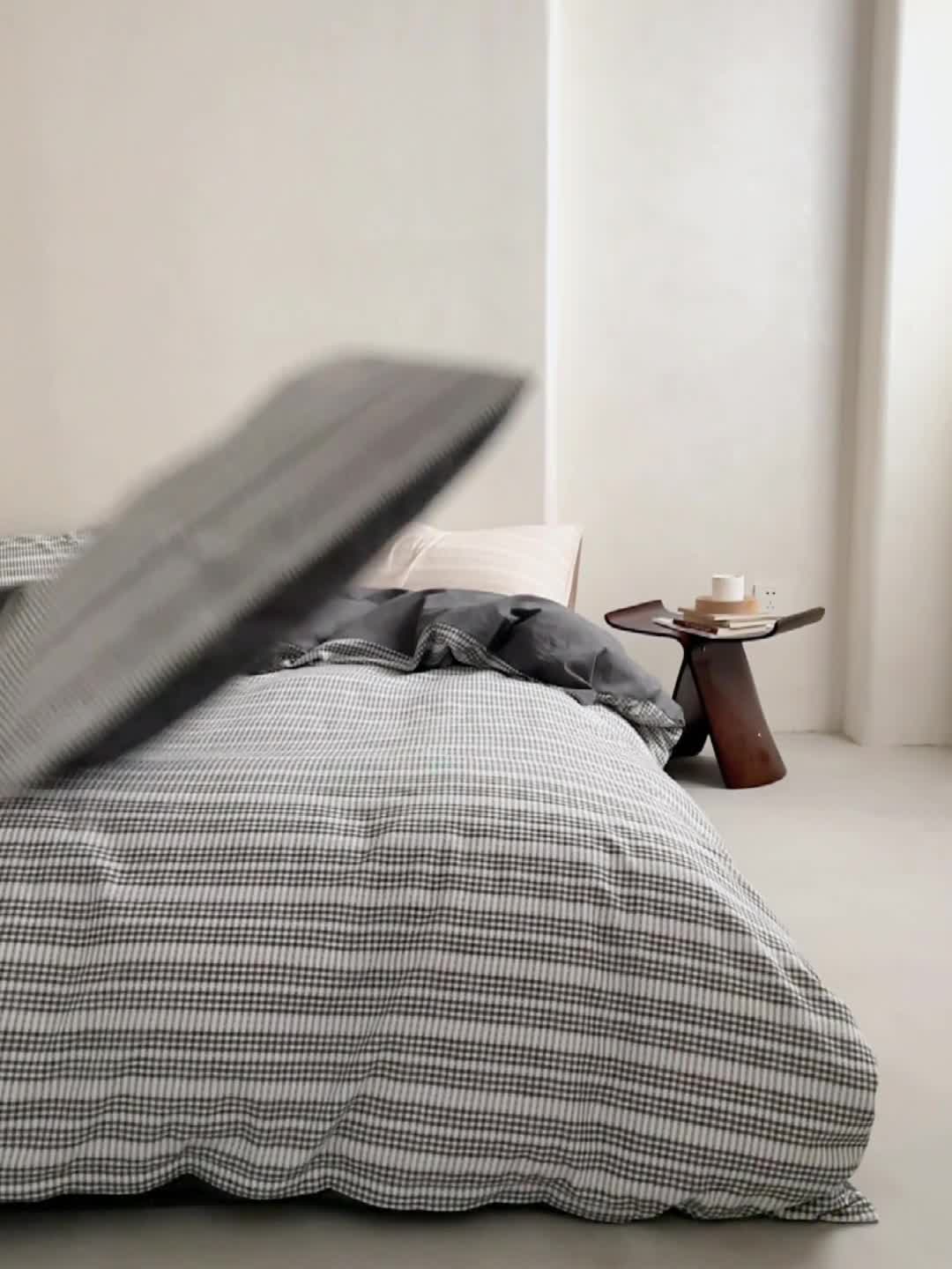 91家纺网 家纺一手货源 找家纺 安莱生活 2023爆款水洗棉提花花漾基础款四件套 花漾-深灰