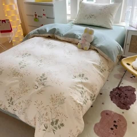 91家纺网 家纺一手货源 找家纺 蓝邻 2023新款学生季全棉三件套四件套-印花系列 浅草