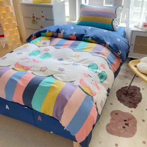 91家纺网 家纺一手货源 找家纺 蓝邻 2023新款学生季全棉三件套四件套-印花系列 萌兔幻想