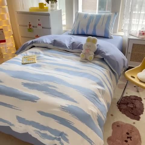 91家纺网 家纺一手货源 找家纺 蓝邻 2023新款学生季全棉三件套四件套-印花系列 蓝图