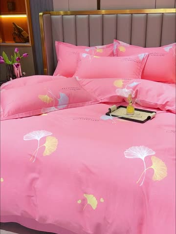 91家纺网 家纺一手货源 找家纺 畅畅 2024爆款全棉喷气活性印花磨毛四件套 YY花园春景-粉