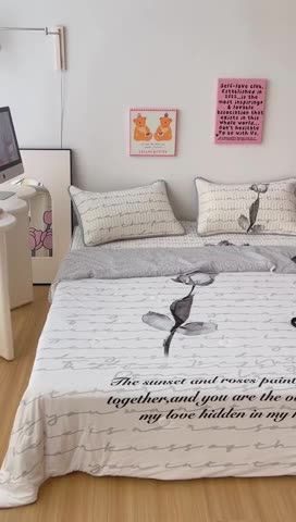 91家纺网 家纺一手货源 找家纺 顾里家纺 2023新款凉席豆豆夏被套件 素描花