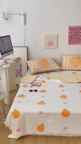 91家纺网 家纺一手货源 找家纺 顾里家纺 2023新款凉席豆豆夏被套件 爱心桔子