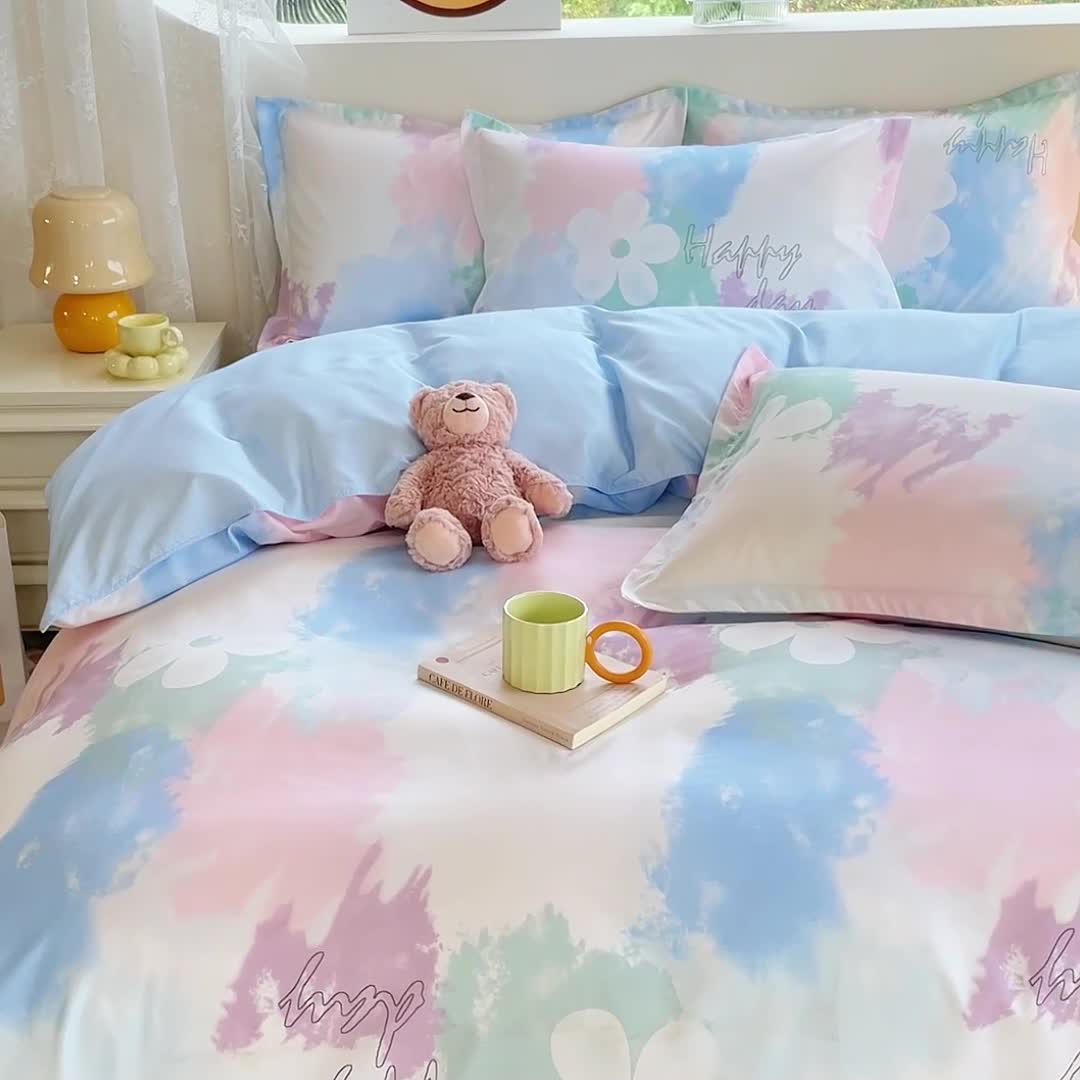 91家纺网 家纺一手货源 找家纺 布可家纺 2025新款水洗磨毛印花四件套（提供买家秀） 晕染马卡龙