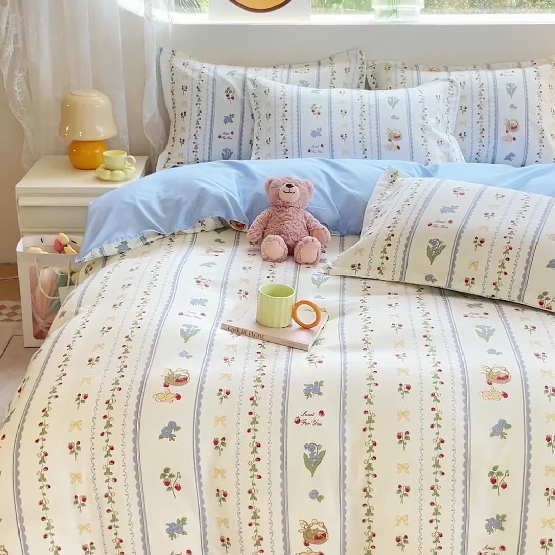 91家纺网 家纺一手货源 找家纺 布可家纺 2025新款水洗磨毛印花四件套（提供买家秀） 草莓兔