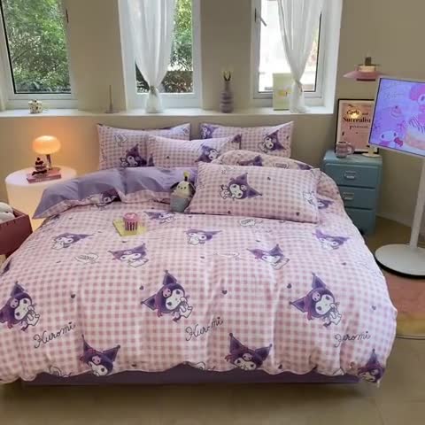 91家纺网 家纺一手货源 找家纺 金爱家 2023新款三丽鸥正版授权纯棉印花系列四件套 库洛米之心