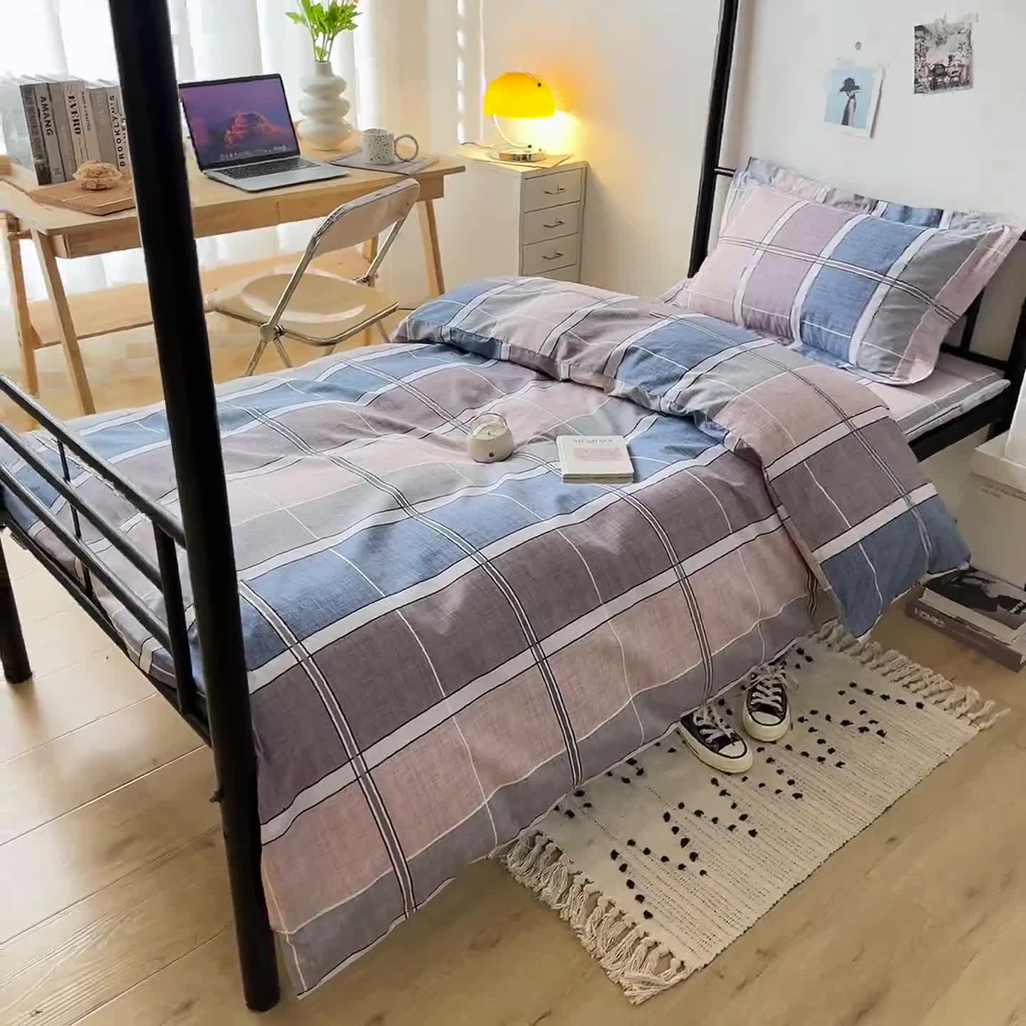 91家纺网 家纺一手货源 找家纺 凌云 2025新款全棉学生宿舍三件套六件套 博雅