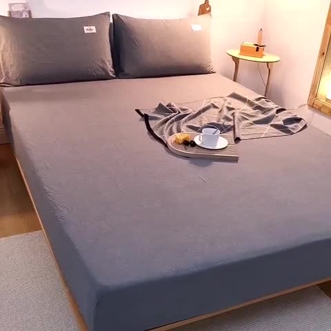 91家纺网 家纺一手货源 找家纺 柠萌家居 2023新款全棉色织水洗棉单床笠 深灰