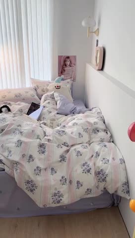 91家纺网 家纺一手货源 找家纺 昔可 2023新款全棉四件套-第五批 落樱紫花