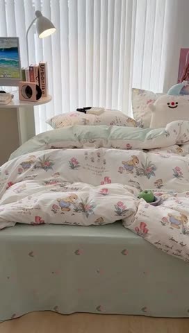 91家纺网 家纺一手货源 找家纺 昔可 2023新款全棉四件套-第五批 春日采花小兔