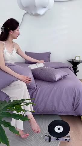 91家纺网 家纺一手货源 找家纺 安莱生活 2023爆款100S纯棉提花轻工艺刺绣系列四件套 轻工艺刺绣-狂野黛紫