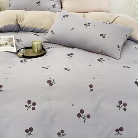 91家纺网 家纺一手货源 找家纺 仟网汇 2023新款休闲款皱皱布棉麻双层纱四件套 休闲款-萝樱紫