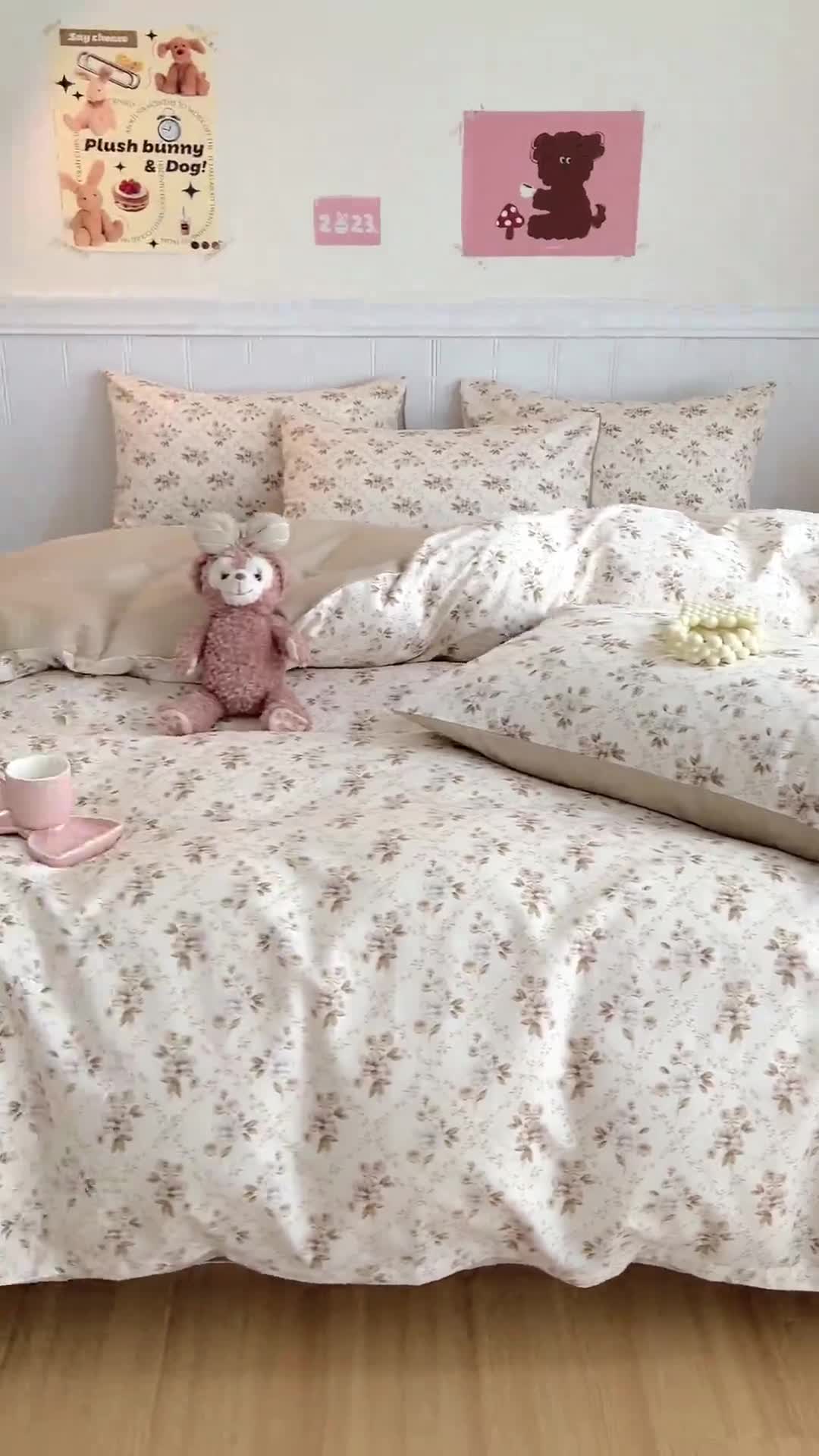 91家纺网 家纺一手货源 找家纺 顾里家纺 2023新款40支13372全棉印花四件套 复古枝蔓