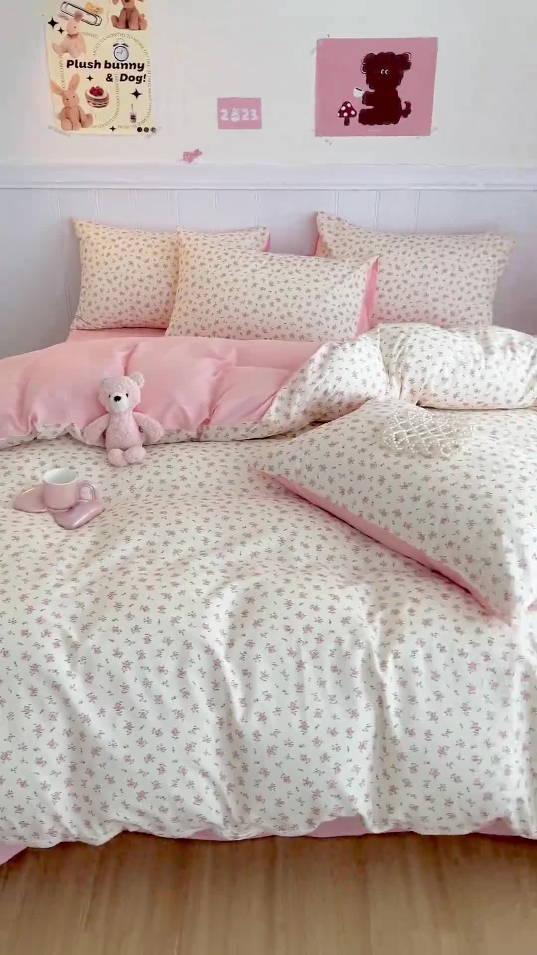 91家纺网 家纺一手货源 找家纺 顾里家纺 2023新款40支13372全棉印花四件套 粉夏