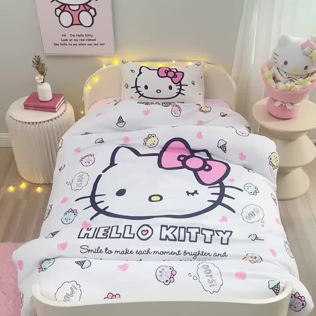 91家纺网 家纺一手货源 找家纺 蘭菲 2023新款幼儿园全棉印染三丽鸥全棉大版卡通三件套 甜品站