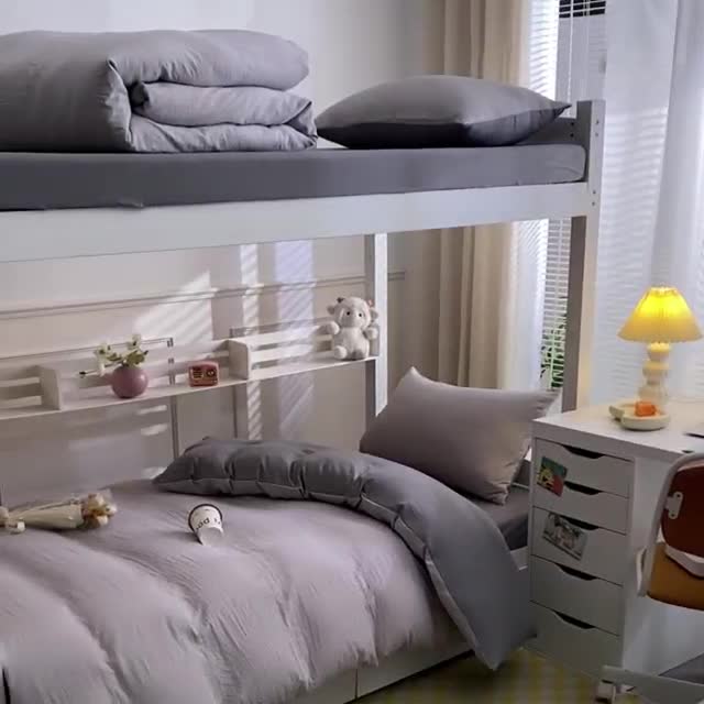 91家纺网 家纺一手货源 找家纺 古吉梦 2024新款纯色-双拼水洗棉学生三件套 纯色-山灰+中灰