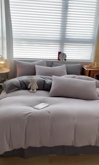 91家纺网 家纺一手货源 找家纺 古吉梦 2023新款纯色-双拼水洗棉四件套 纯色-山灰+中灰