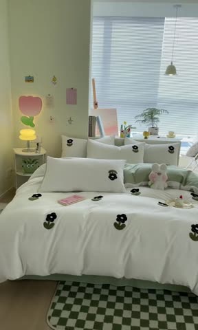 91家纺网 家纺一手货源 找家纺 眠帛家居 2023新款A类水洗棉毛巾绣四件套 朵朵奶油绿