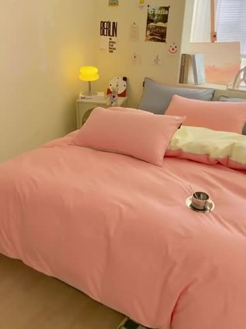 91家纺网 家纺一手货源 找家纺 眠帛家居 2023新款A类芝士系列水洗棉麻绳滚边四件套 芝士奶油粉奶黄