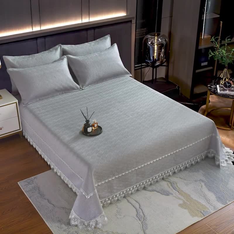 91家纺网 家纺一手货源 找家纺 OL家纺 2023新款全棉水溶花边素色床盖夹棉三件套 浅灰