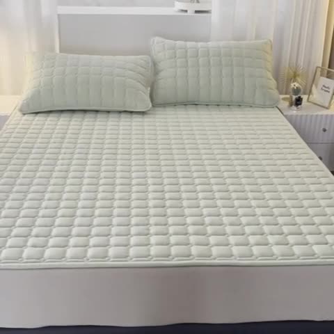 91家纺网 家纺一手货源 找家纺 恋绒 2023新款A类升级款防水隔尿床护垫床褥子床垫 防水款-烟豆青