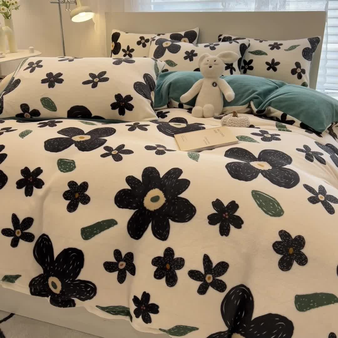 91家纺网 家纺一手货源 找家纺 芃成 2023新款牛奶绒印花单被套 赫本