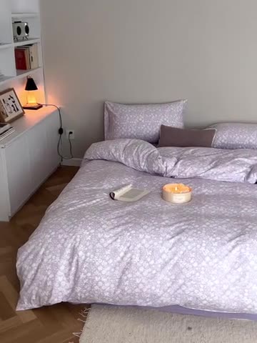 91家纺网 家纺一手货源 找家纺 爱丽丝 2023新款全活性印花全棉a类母婴级针织棉四件套 薄雾清晨（紫）