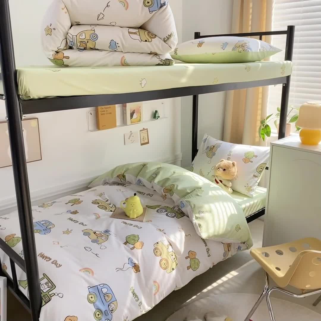 91家纺网 家纺一手货源 找家纺 吉象 2025新款全棉印花学生宿舍三件套 工程车