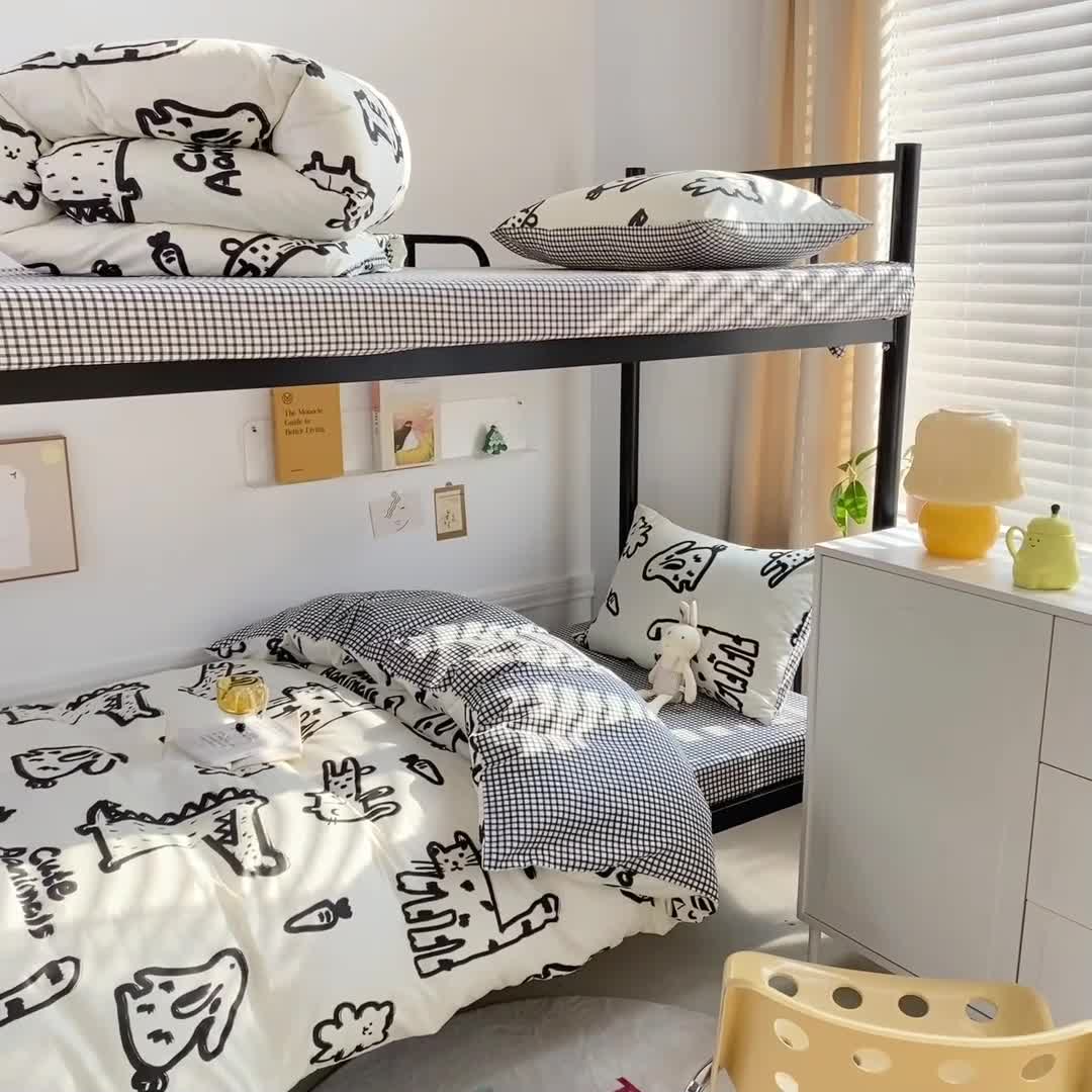 91家纺网 家纺一手货源 找家纺 吉象 2025新款全棉印花学生宿舍三件套 漫画家