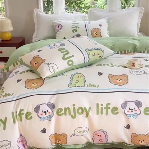 91家纺网 家纺一手货源 找家纺 珺柔家纺 2023新款13372全棉印花四件套 哈哈乐园