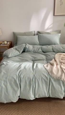 91家纺网 家纺一手货源 找家纺 棉邦 2023新款A类全棉色织水洗棉四件套-第二批 蓝黄小格