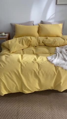 91家纺网 家纺一手货源 找家纺 棉邦 2023新款A类全棉色织水洗棉四件套-第二批 黄细条