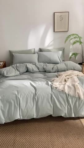 91家纺网 家纺一手货源 找家纺 棉邦 2023新款A类全棉色织水洗棉四件套-第二批 绿密条