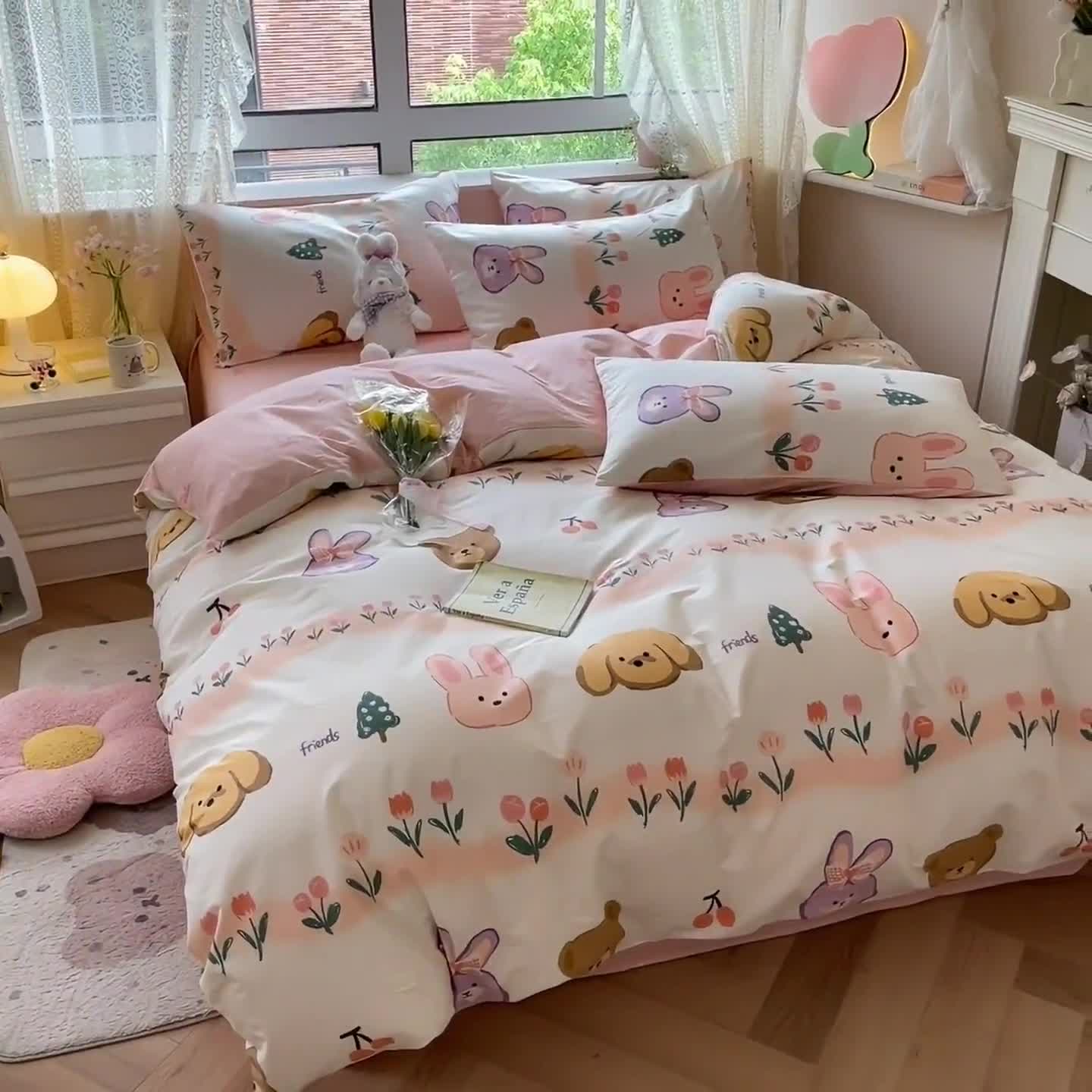 91家纺网 家纺一手货源 找家纺 麦伦家居 2023新款全棉斜纹卡通小清新系列四件套-第四波 戴茜