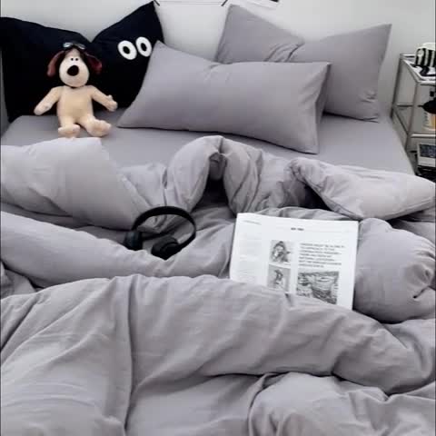 91家纺网 家纺一手货源 找家纺 贝拉梦 2023新款ins风超柔亲肤磨毛褶皱水洗棉单被套 ins米灰