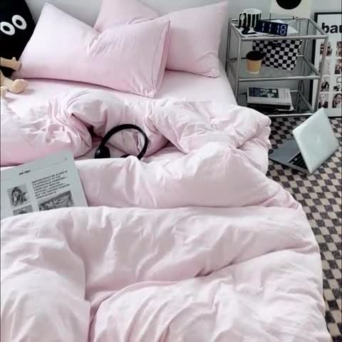 91家纺网 家纺一手货源 找家纺 贝拉梦 2023新款ins风超柔亲肤磨毛褶皱水洗棉单被套 ins粉玉