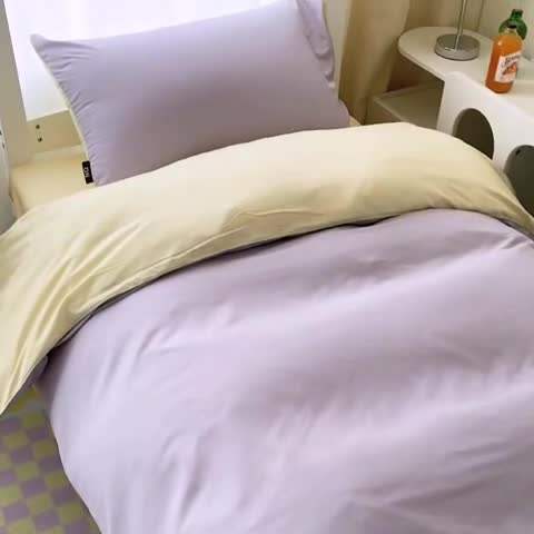 91家纺网 家纺一手货源 找家纺 眠帛2023水洗棉麻绳滚边芝士系列学生三件套六简套A类 芝士浅紫奶昔白