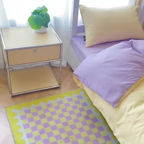 91家纺网 家纺一手货源 找家纺 眠帛2023水洗棉麻绳滚边芝士系列学生三件套六简套A类 芝士奶昔白浅紫