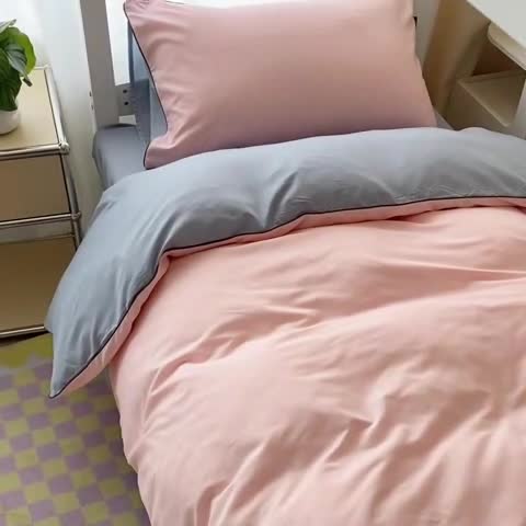 91家纺网 家纺一手货源 找家纺 眠帛2023水洗棉麻绳滚边芝士系列学生三件套六简套A类 芝士奶油粉蓝灰