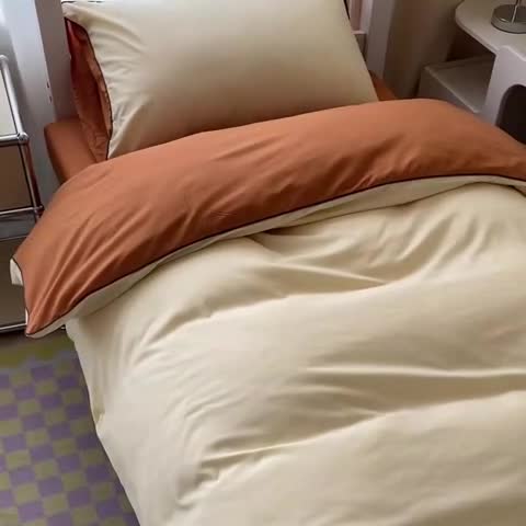 91家纺网 家纺一手货源 找家纺 眠帛2023水洗棉麻绳滚边芝士系列学生三件套六简套A类 芝士奶昔白焦糖