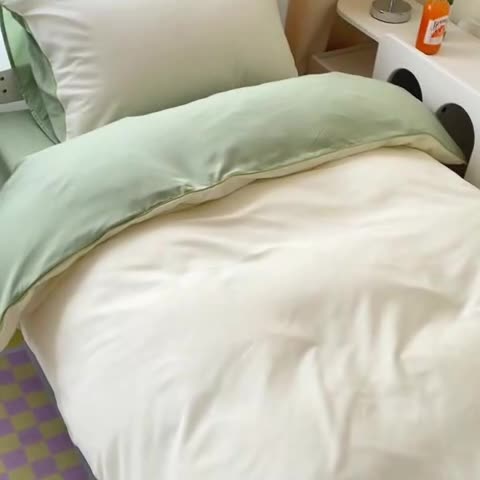 91家纺网 家纺一手货源 找家纺 眠帛2023水洗棉麻绳滚边芝士系列学生三件套六简套A类 芝士奶昔白果绿