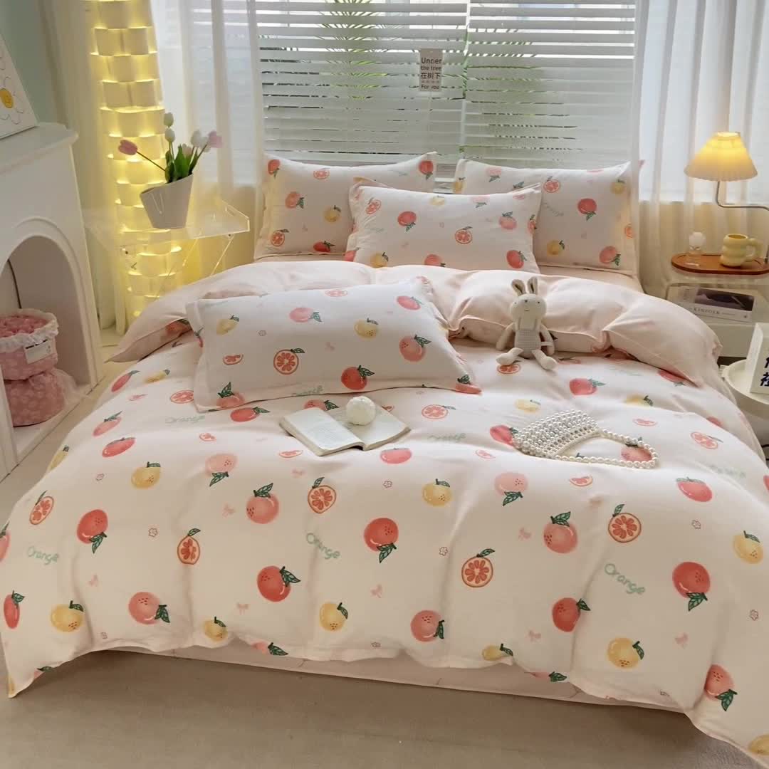 91家纺网 家纺一手货源 找家纺 红日子 2023新款斜纹印花四件套 水果派对