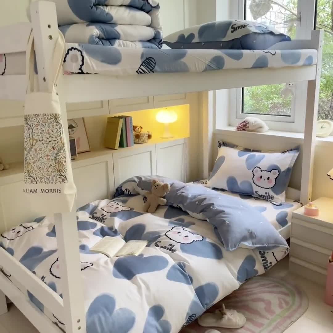 91家纺网 家纺一手货源 找家纺 铭成 2024新款全棉印花三件套 波波熊