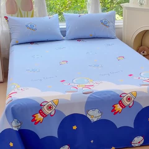 91家纺网 家纺一手货源 找家纺 金鑫汇 2023新款喷气全棉单床单 翱翔太空