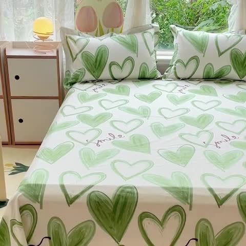 91家纺网 家纺一手货源 找家纺 金鑫汇 2023新款喷气全棉单床单 抹茶奶绿