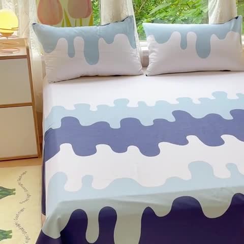 91家纺网 家纺一手货源 找家纺 金鑫汇 2023新款喷气全棉单床单 奶油蓝