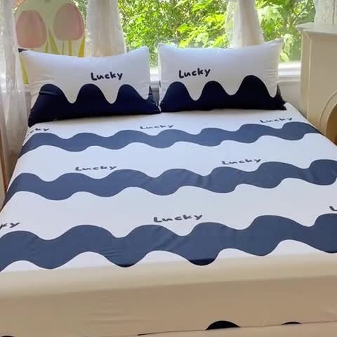 91家纺网 家纺一手货源 找家纺 金鑫汇 2023新款喷气全棉单床笠 波浪世界