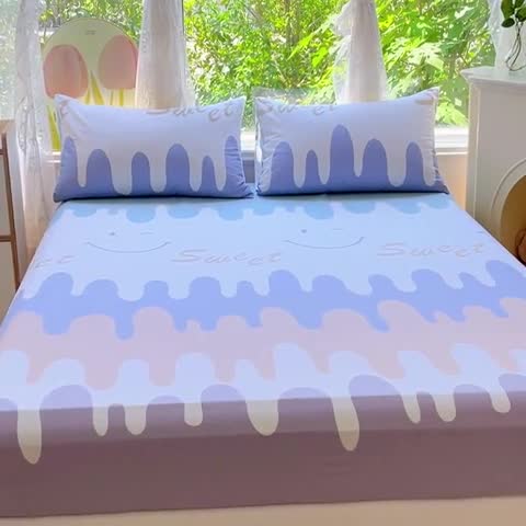 91家纺网 家纺一手货源 找家纺 金鑫汇 2023新款喷气全棉单床笠 奶油粉