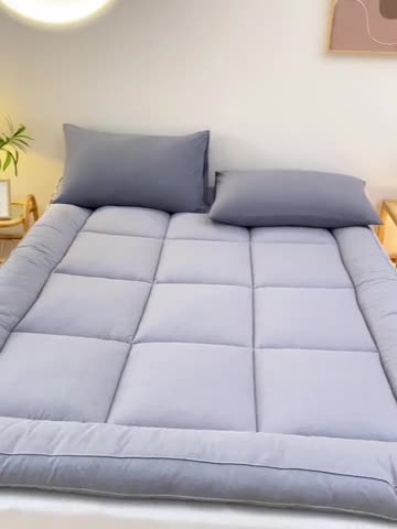 91家纺网 家纺一手货源 找家纺 鑫钰 2023新款纯棉全棉色织水洗床垫整张羽丝棉填充床褥垫褥软垫 冰山灰