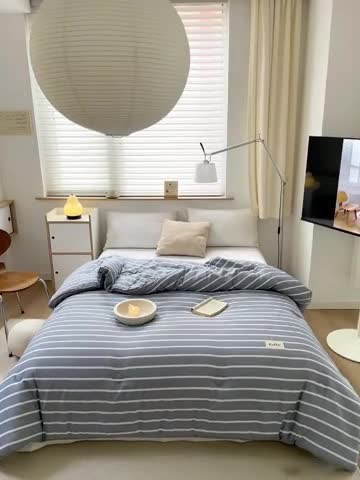 91家纺网 家纺一手货源 找家纺 森林人 2023新款A类水洗棉立体大豆被2 立体-条纹蓝